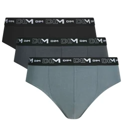 Lot de 3 slips homme Noir Gris Dim Coton Stretch