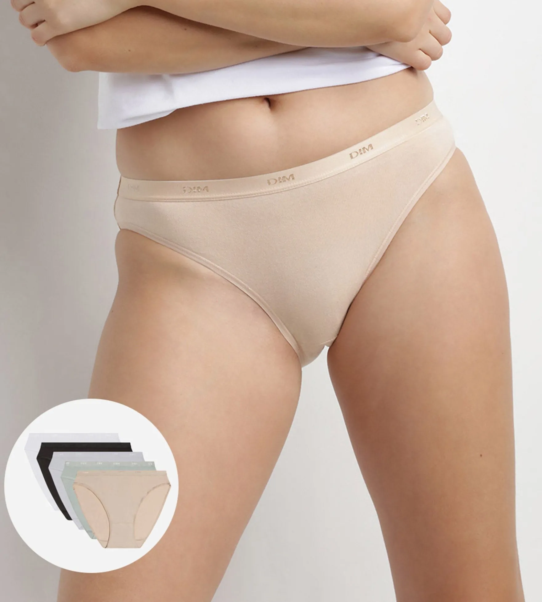 Lot de 5 slips noir, blanc, peau et gris coton Les Pockets