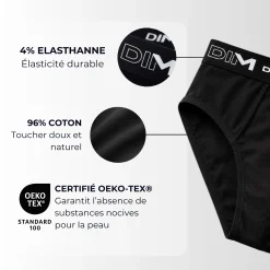 Lot de 3 slips noir Homme en coton stretch