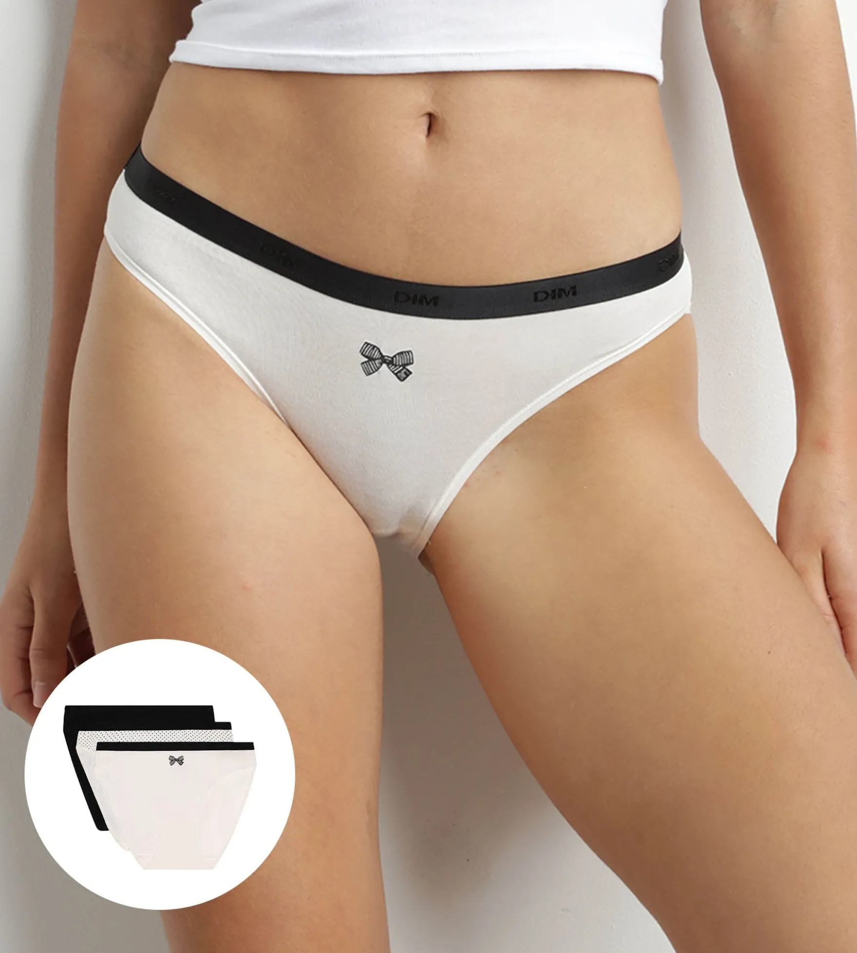 Lot de 3 slips nœud noir en coton Les Pockets