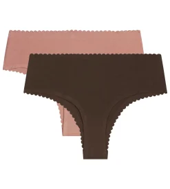 Lot de 2 tangas Body Touch en coton Dim chocolat et rose pourdré