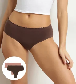 Lot de 2 tangas Body Touch en coton Dim chocolat et rose pourdré