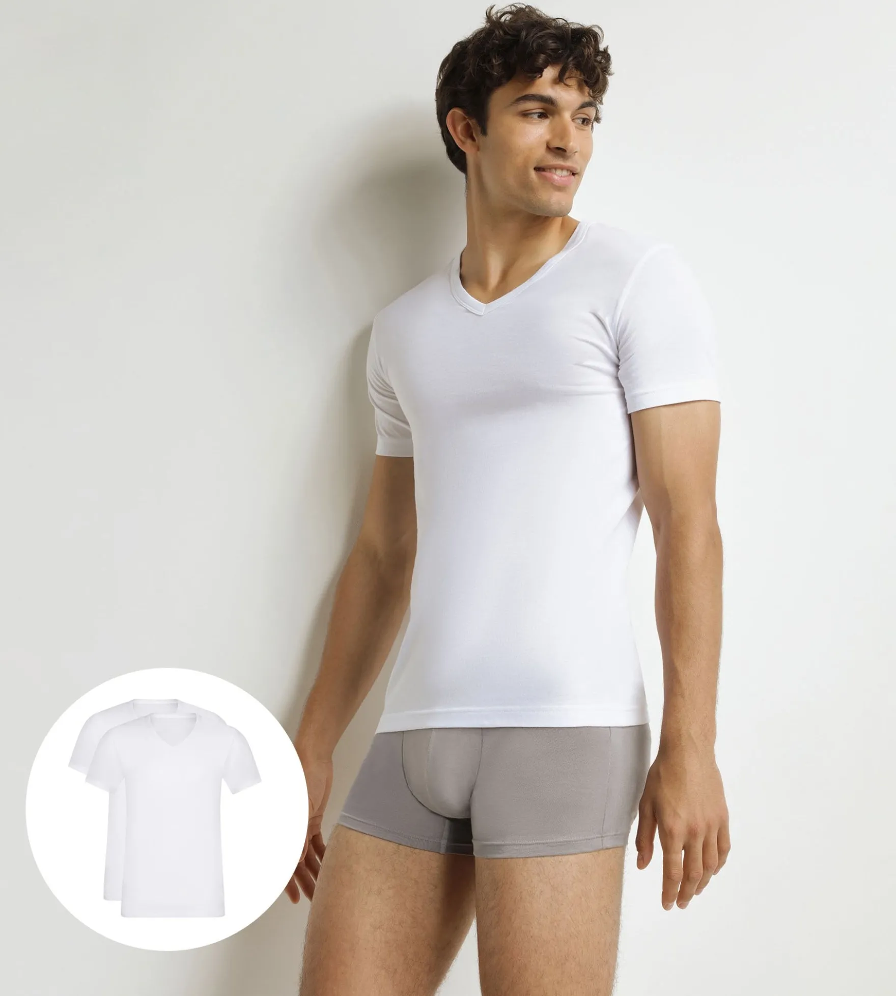 Lot de 2 t-shirts homme en coton blanc à col en V EcoDim