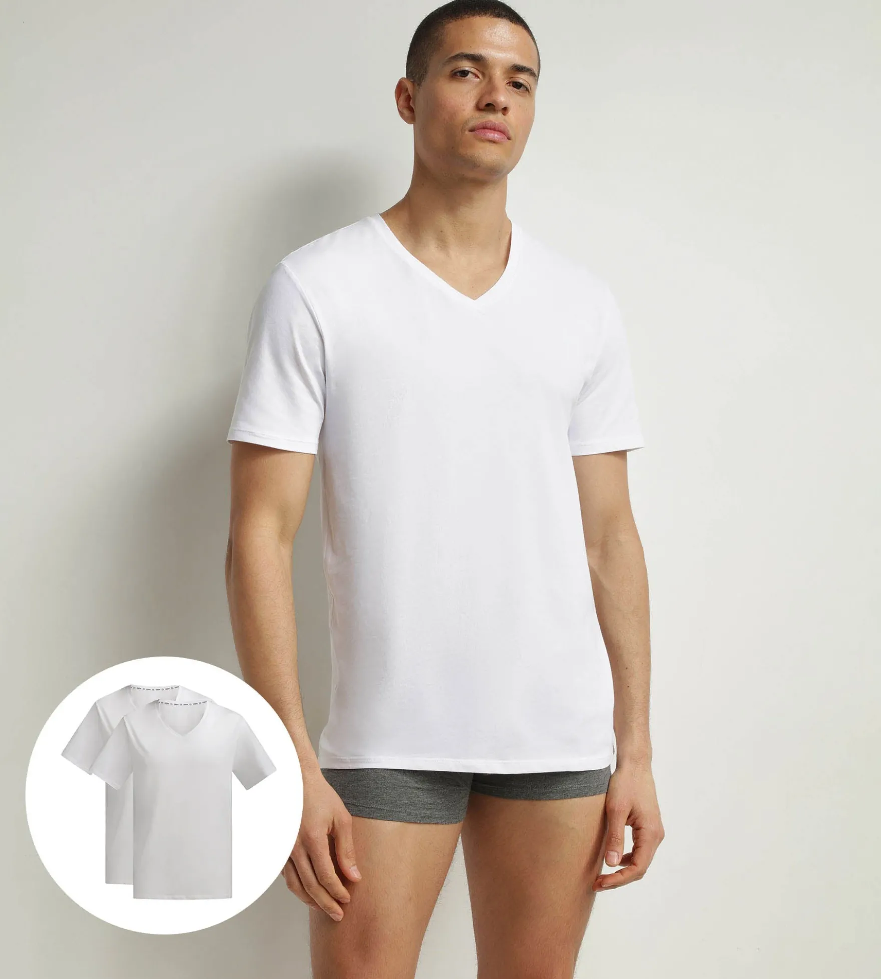 Lot de 2 t-shirts homme en coton bio Blanc à col V Dim Good