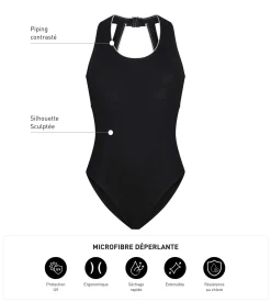 Maillot de bain 1 pièce femme en microfibre Noire Dim Move