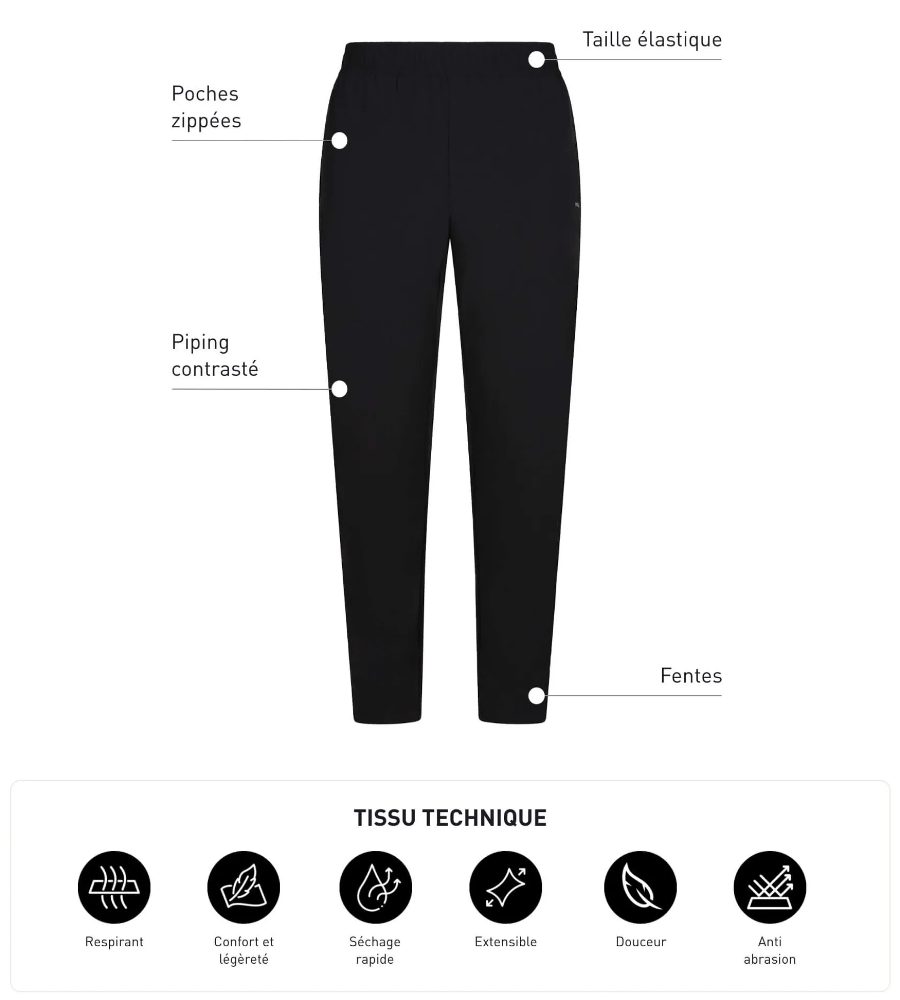 Pantalon de sport chino pour homme en jersey stretch Noir Dim Move