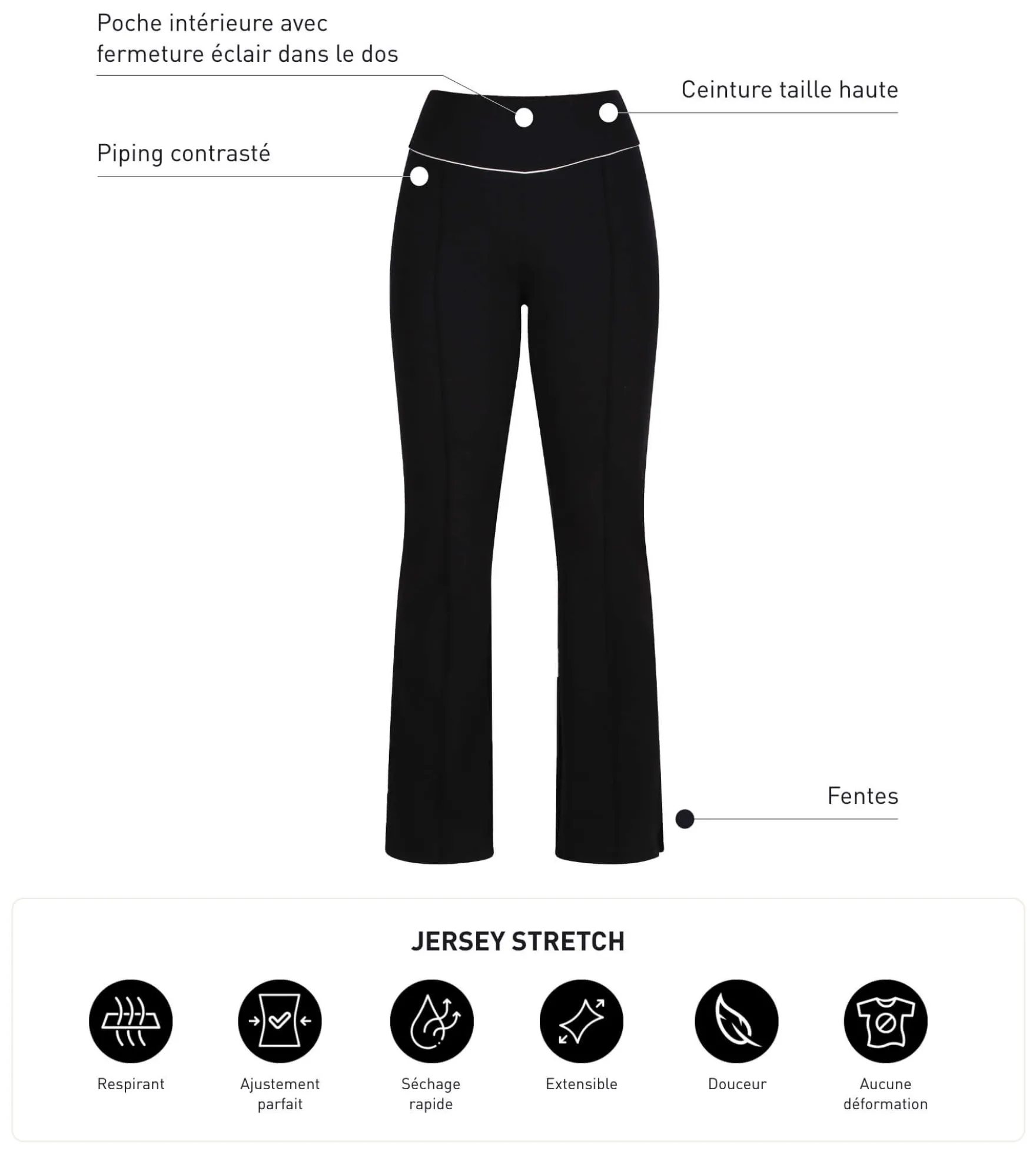 Pantalon de sport évasé pour femme en jersey stretch Noir Dim Move