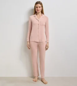 Pantalon droit en viscose élastique rose Soft Blush