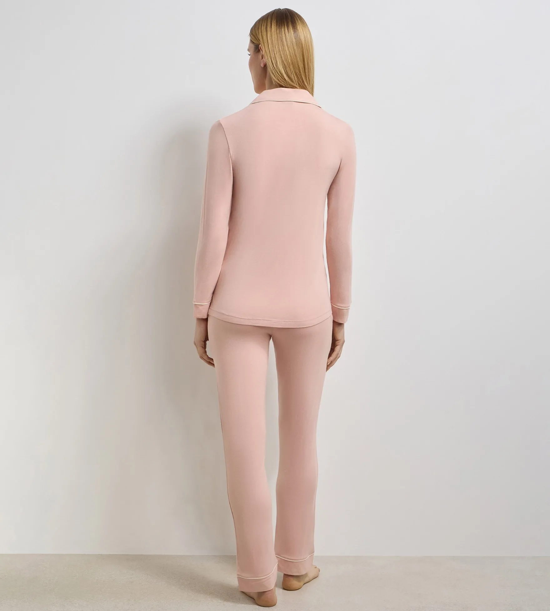 Pantalon droit en viscose élastique rose Soft Blush