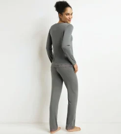 Pyjama femme pantalon Gris avec dentelle Don’t Disturb