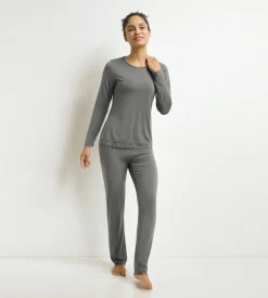 Pyjama femme pantalon Gris avec dentelle Don’t Disturb