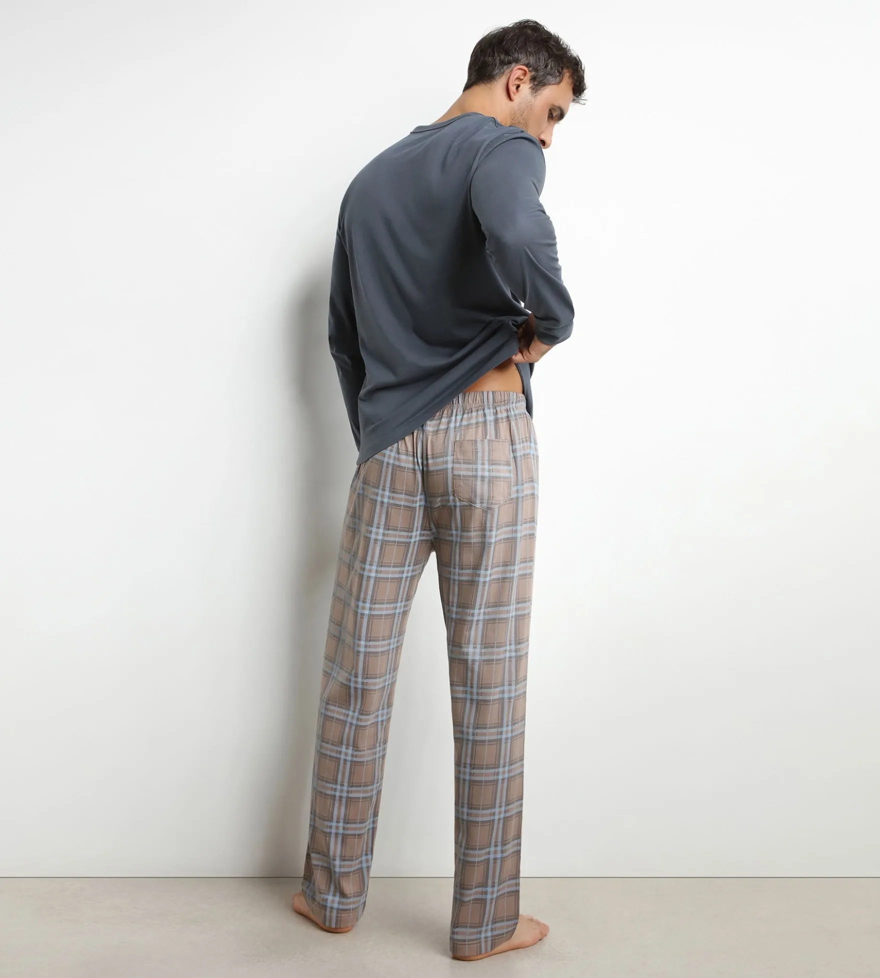 Pyjama homme pantalon en jersey gris à carreaux Dim Nightwear
