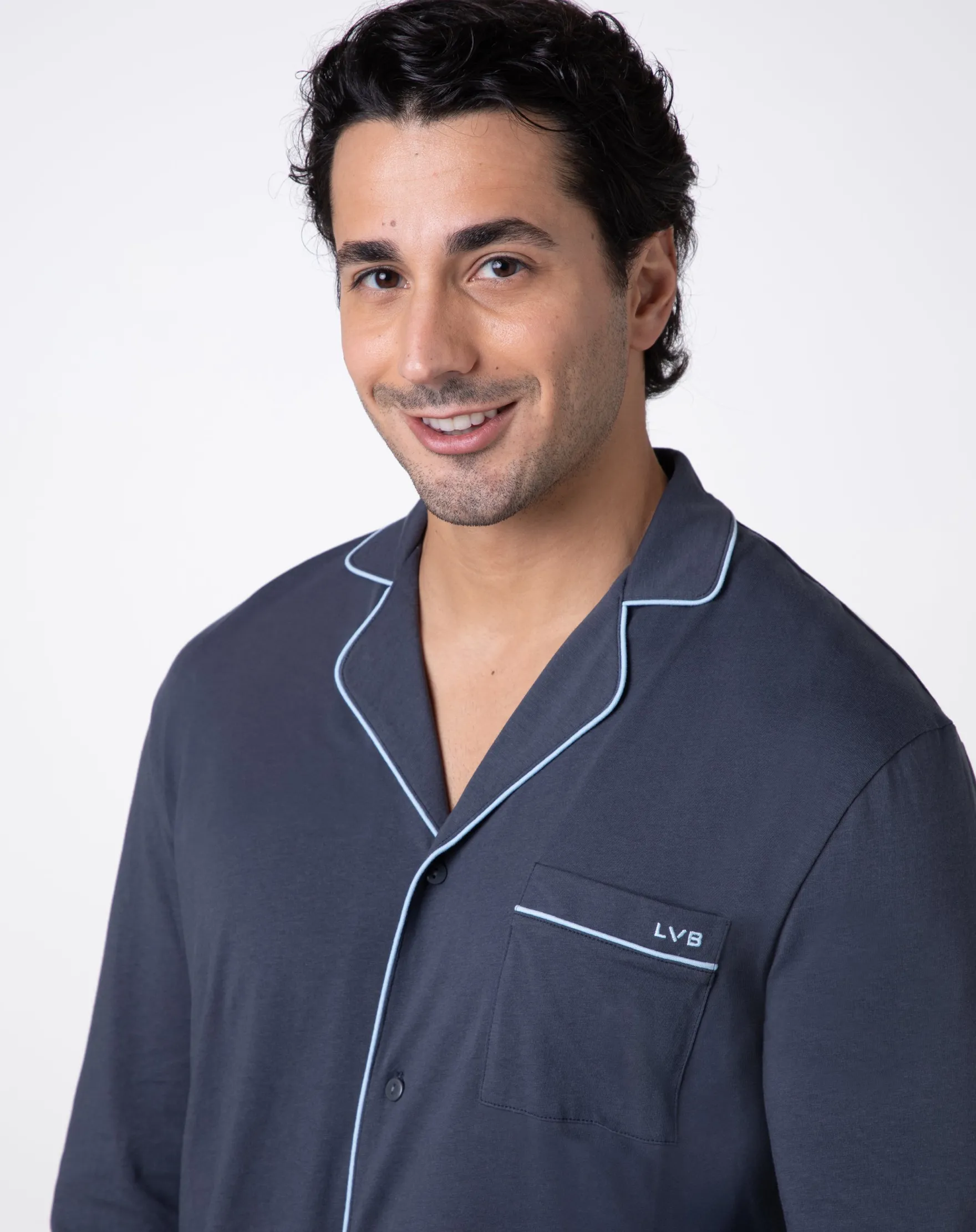 Pyjama long ouvert en jersey de coton ardoise pour unisexe