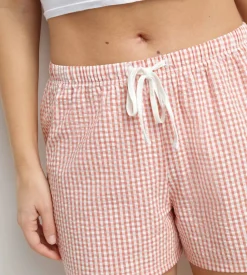 Short de pyjama femme vichy seersucker Abricot Écru Dim Nightwear
