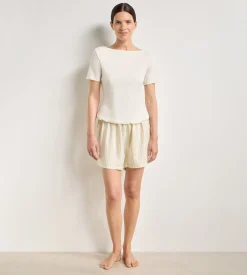 Short de pyjama twill jaune pâle rayé Slow Days Fresh Vibes