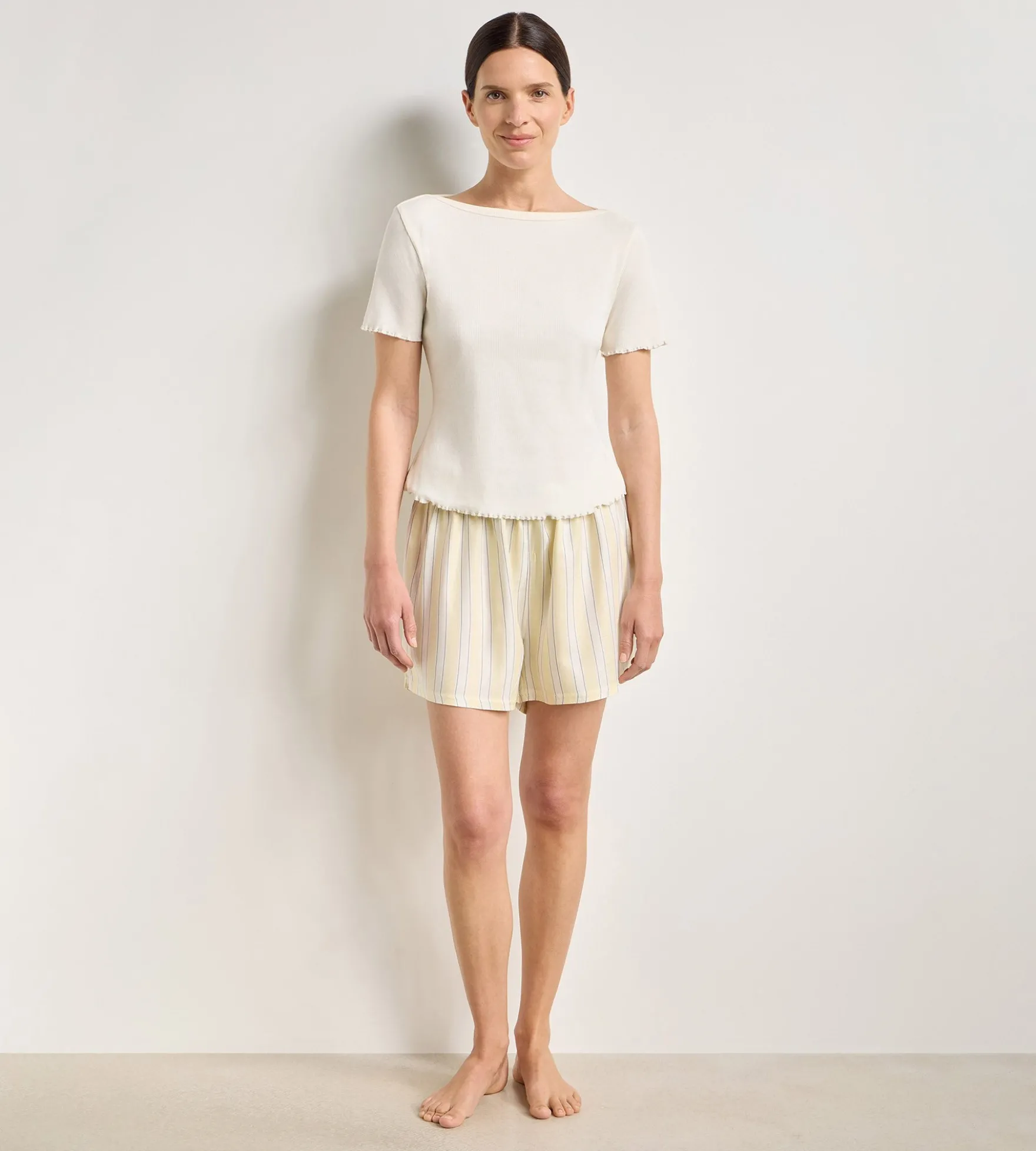 Short de pyjama twill jaune pâle rayé Slow Days Fresh Vibes