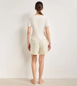 Short de pyjama twill jaune pâle rayé Slow Days Fresh Vibes