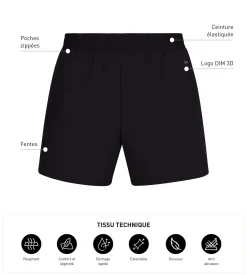 Short de sport homme en matière aérée Noir Dim Move
