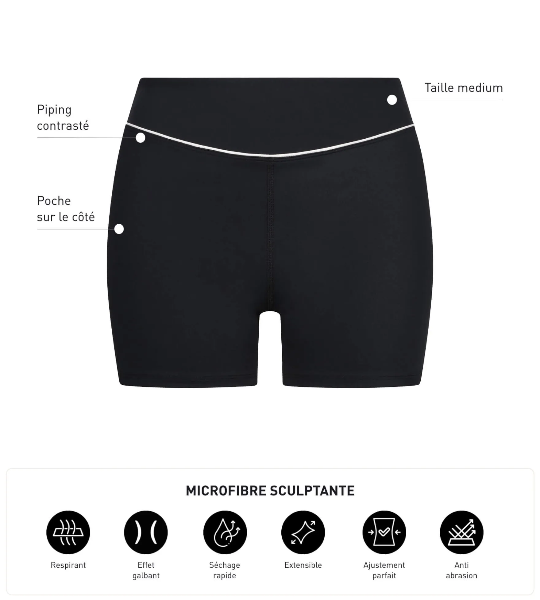 Shorty de sport pour femme en microfibre sculptante noire Dim Move