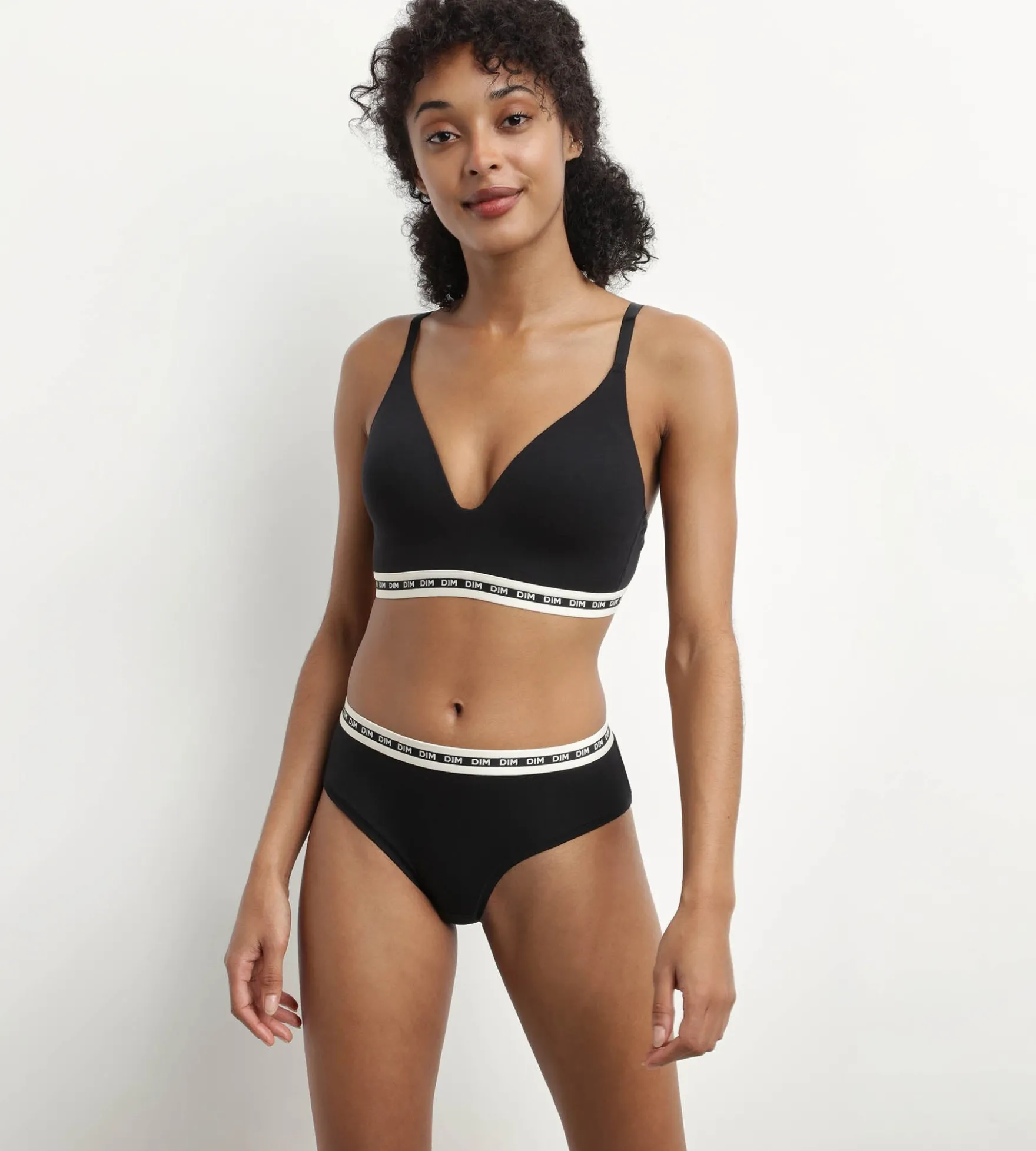 Shorty femme coton modal Noir à ceinture contrastée Dim Icons Essentiel