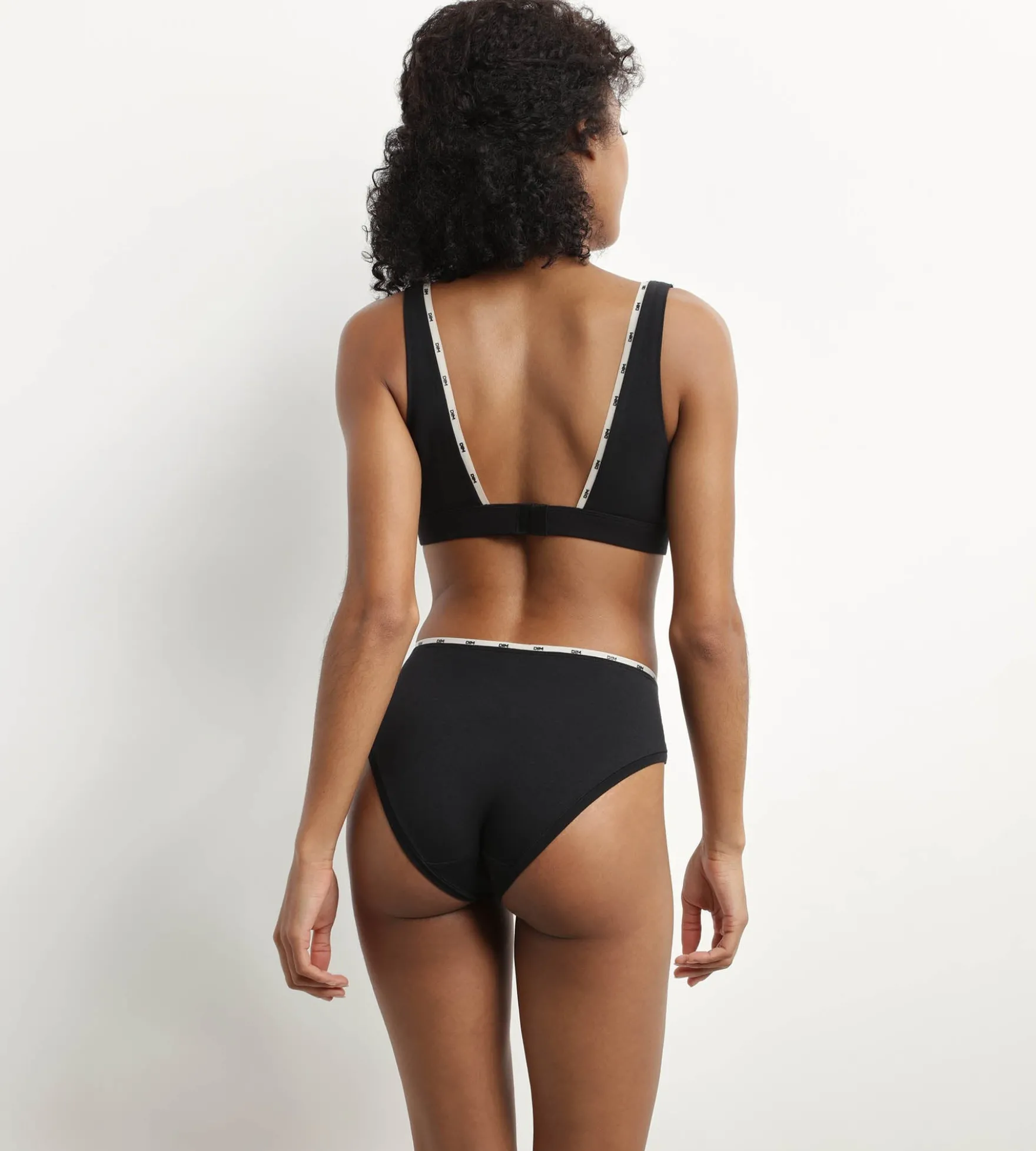 Slip femme en coton modal Noir à galon Beige Dim Icons Essentiel