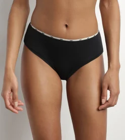 Slip femme en coton modal Noir à galon Beige Dim Icons Essentiel