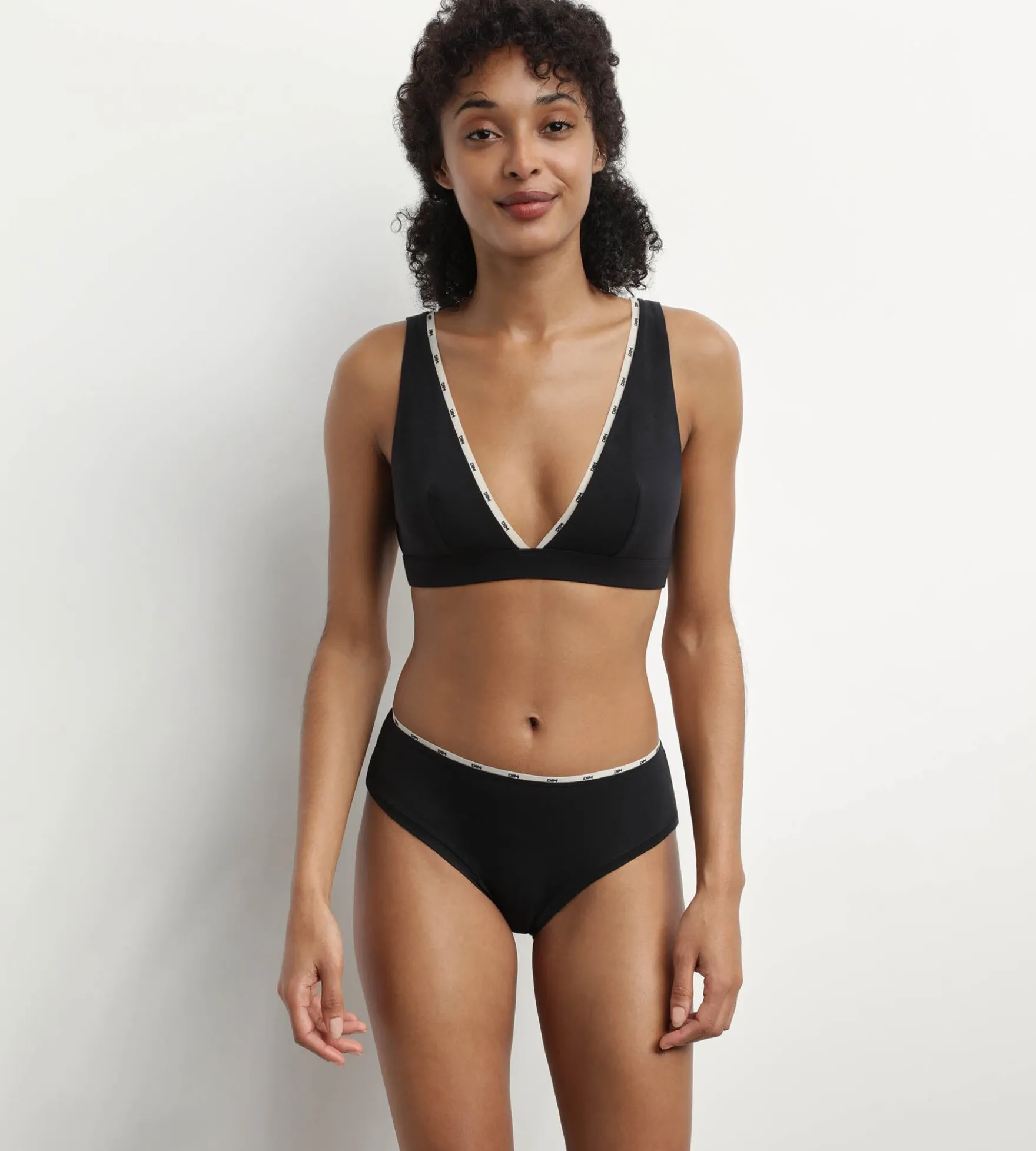 Slip femme en coton modal Noir à galon Beige Dim Icons Essentiel