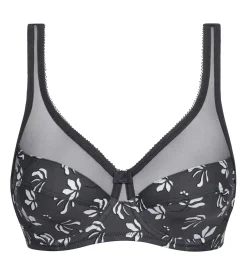 Soutien-gorge armatures microfibre florale et tulle Gris Dim Generous