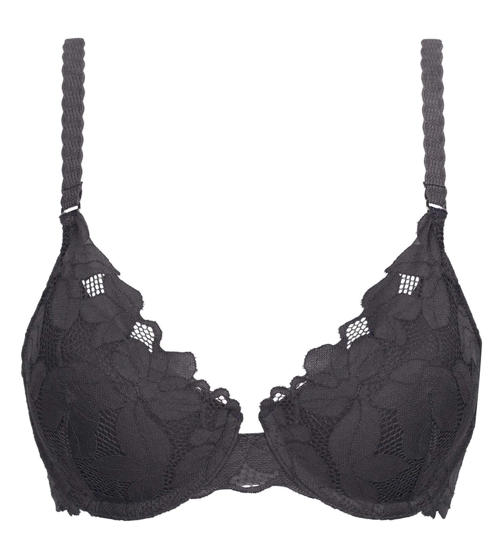 Soutien-gorge corbeille à armatures en dentelle florale Gris Dim Lacy