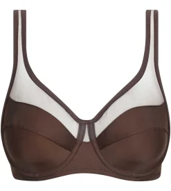 Soutien-gorge emboitant en microfibre et tulle Marron Dim Generous