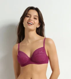 Soutien-gorge emboîtant dentelle et résille florale fruits rouges Dim Féminine
