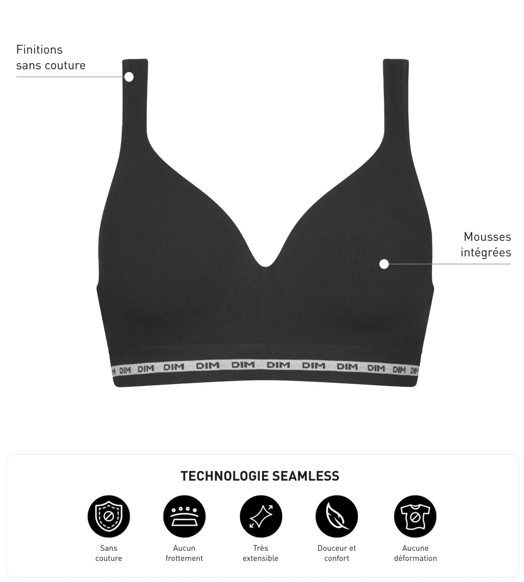 Soutien-gorge Noir côtelé sans armature ni couture Dim Icons Seamless