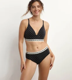 Soutien-gorge triangle paddé en coton modal Noir à pois Dim Icons