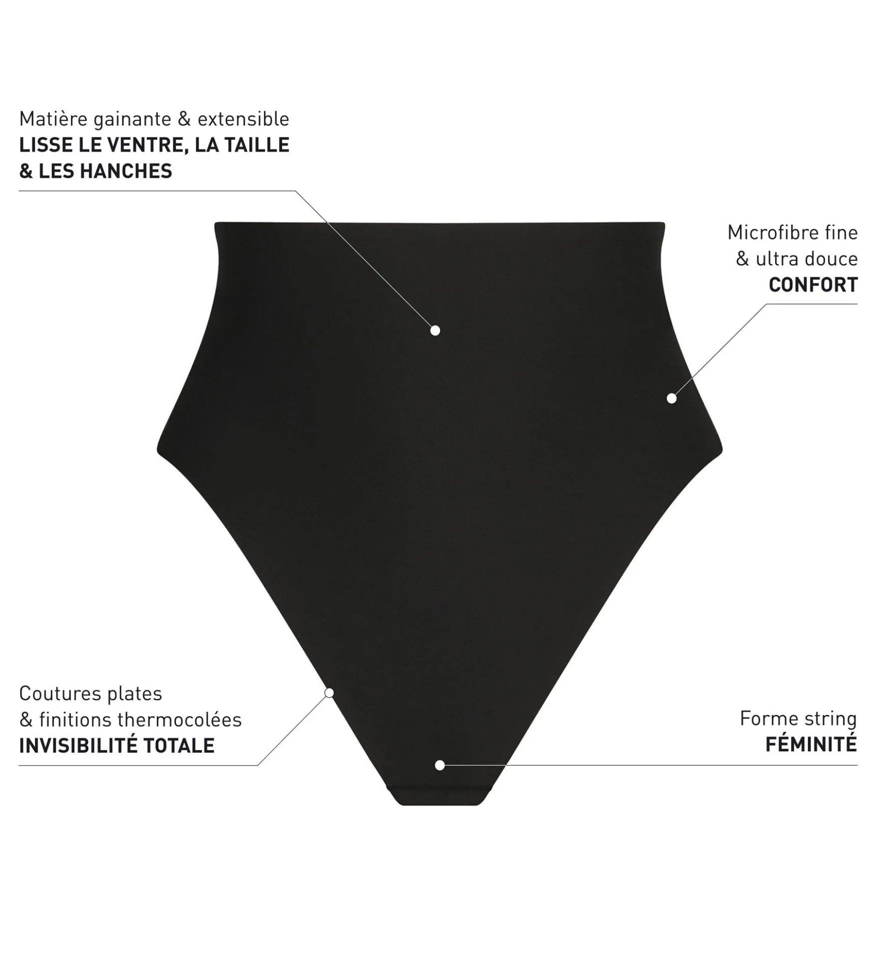 String effet sculptant femme taille haute sans couture Noir Dim Silhouette Invisible