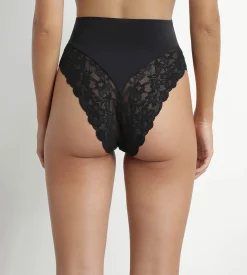 String galbant taille haute microfibre et dentelle Noir Dim Silhouette Elegance