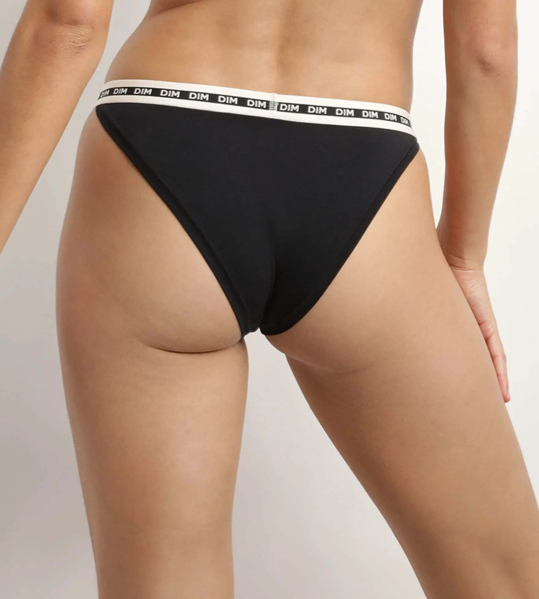 Tanga en coton modal Noire et ceinture Beige Dim Icons Essentiel
