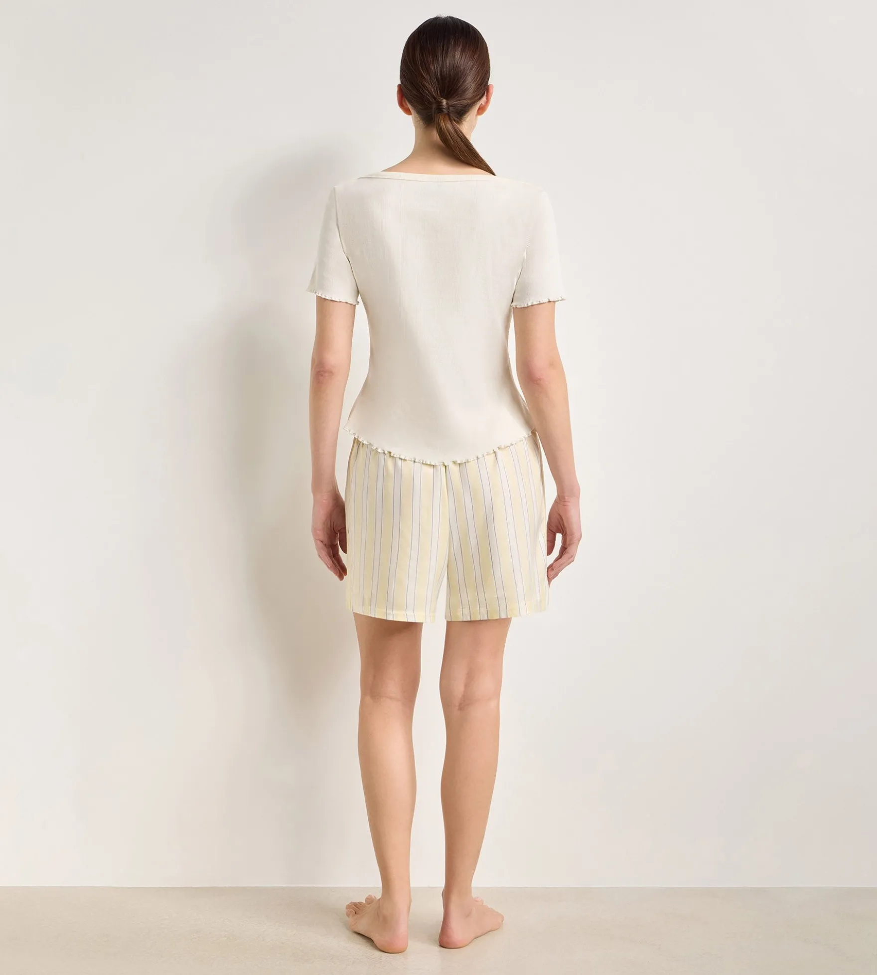 Top manches courtes col bateau coton écru Slow Days Fresh Vibes