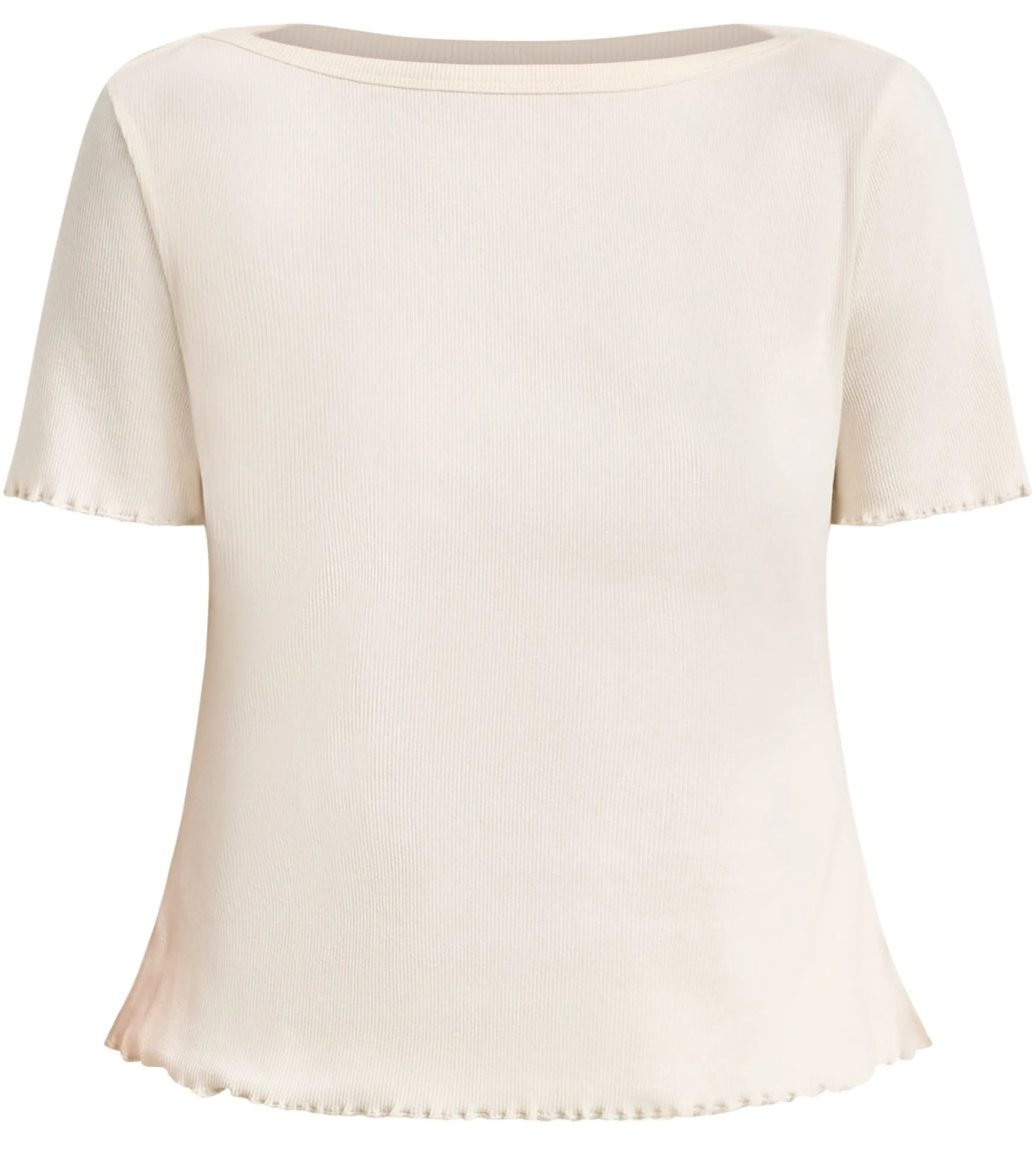 Top manches courtes col bateau coton écru Slow Days Fresh Vibes