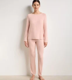 Top manches longues col rond femme élastique rose Soft Blush