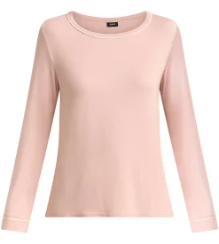 Top manches longues col rond femme élastique rose Soft Blush