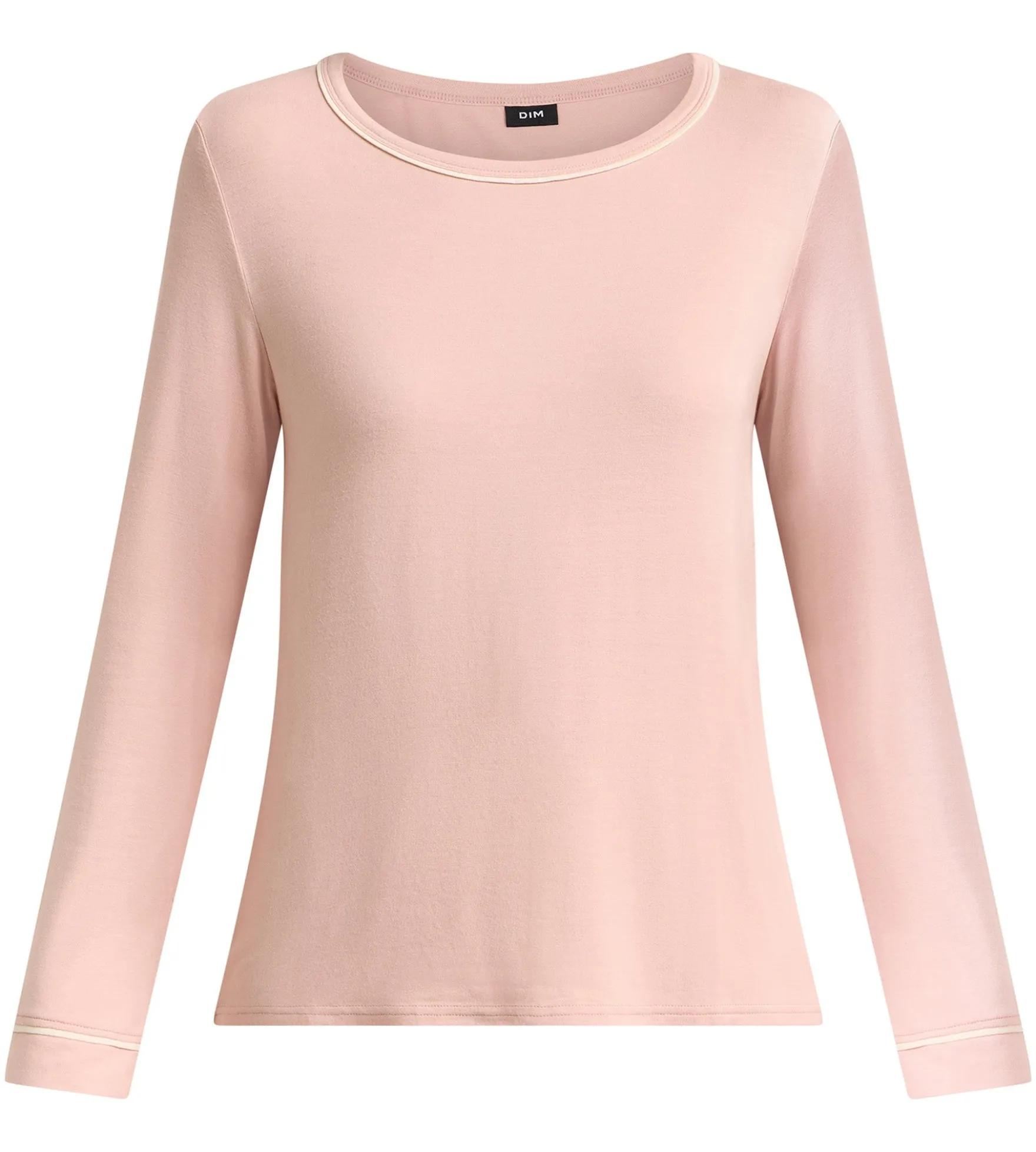Top manches longues col rond femme élastique rose Soft Blush