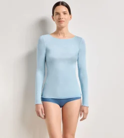 T-shirt col rond bleu satin Thermal Light