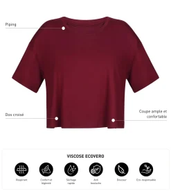 T-shirt de sport femme en viscose Bordeaux avec dos ouvert Dim Move