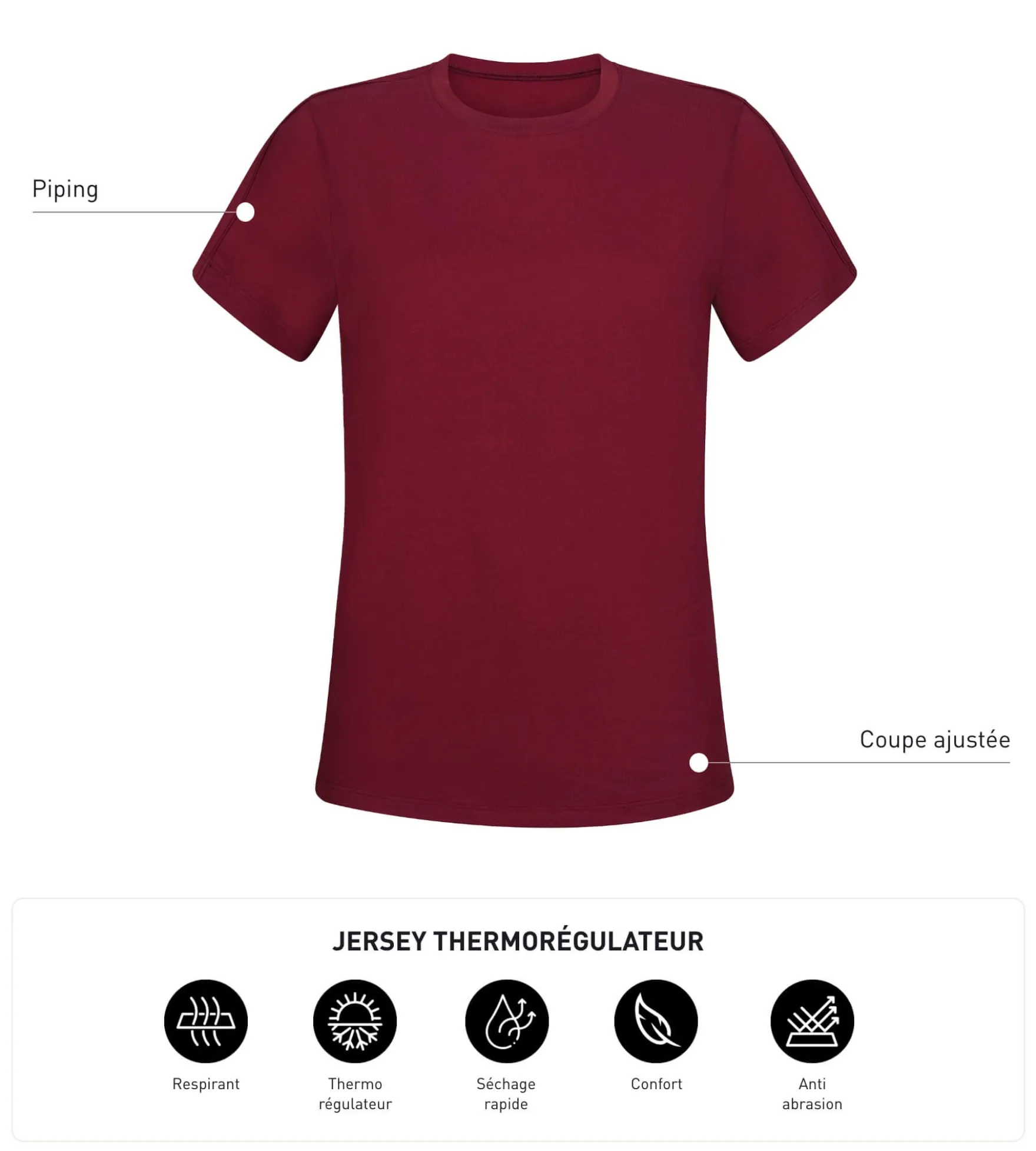 T-shirt de sport femme thermorégulateur en jersey Bordeaux Dim Move