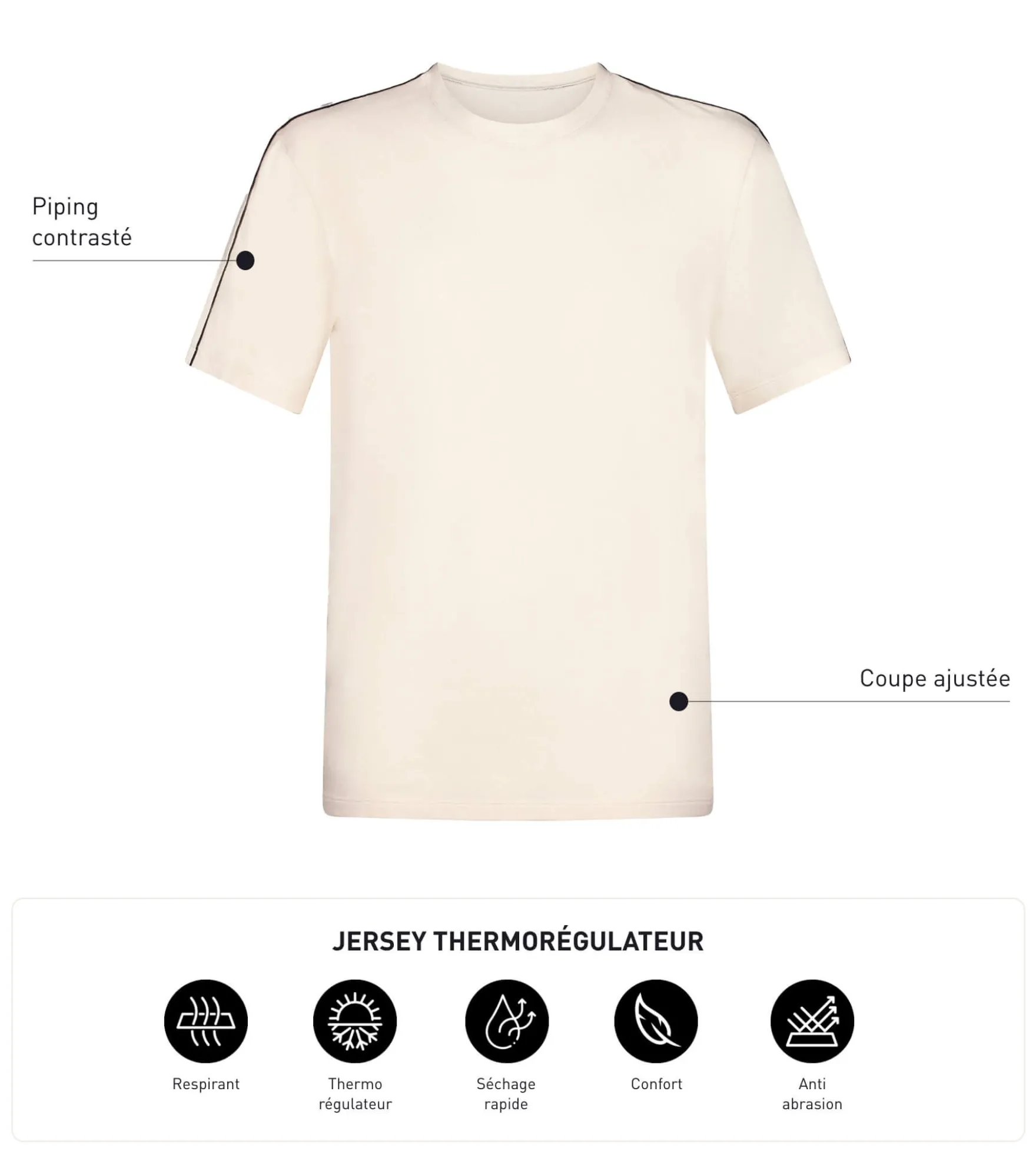 T-shirt de sport homme thermorégulateur en jersey Écru Dim Move