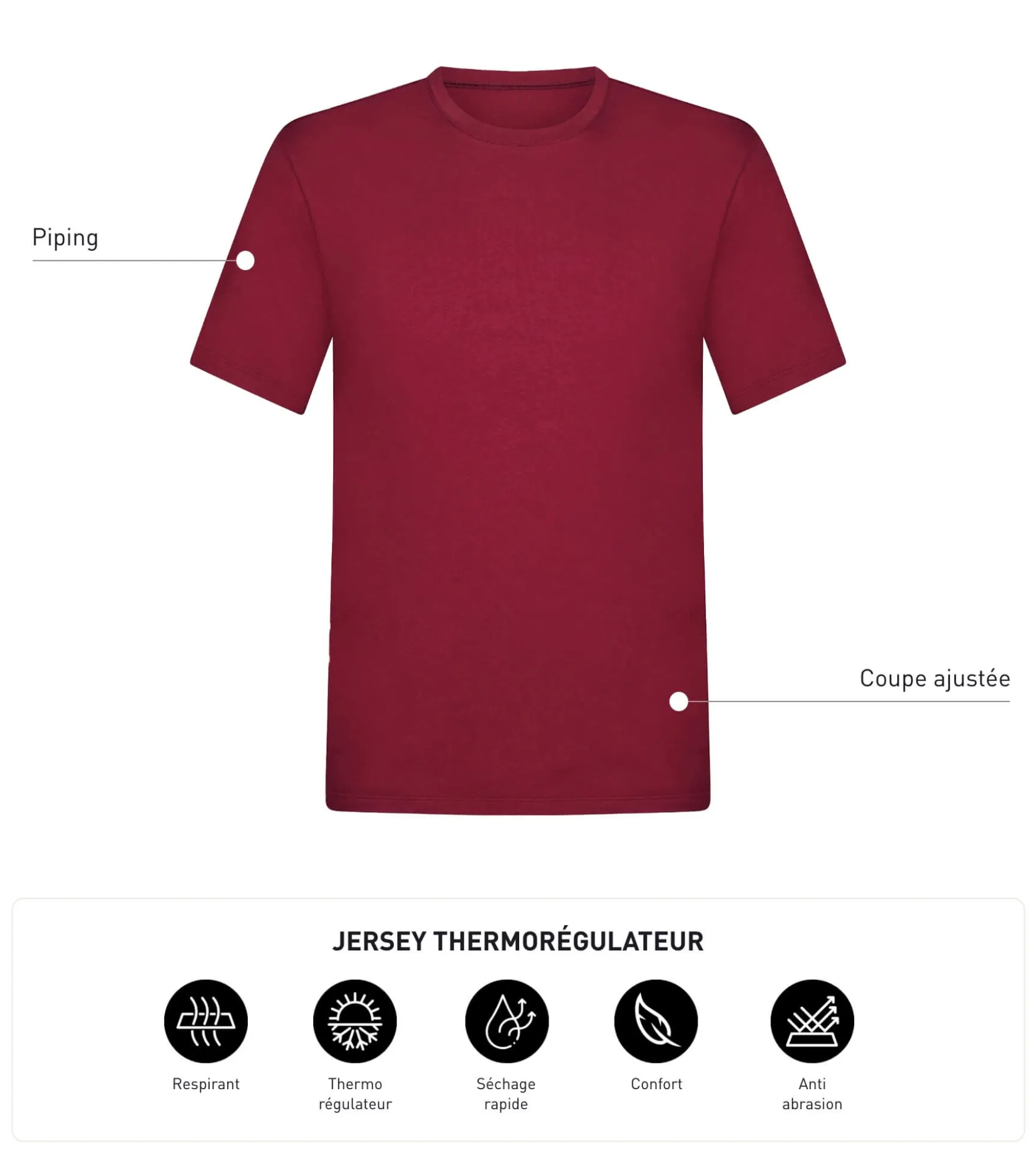 T-shirt de sport homme thermorégulateur en jersey Bordeaux Dim Move