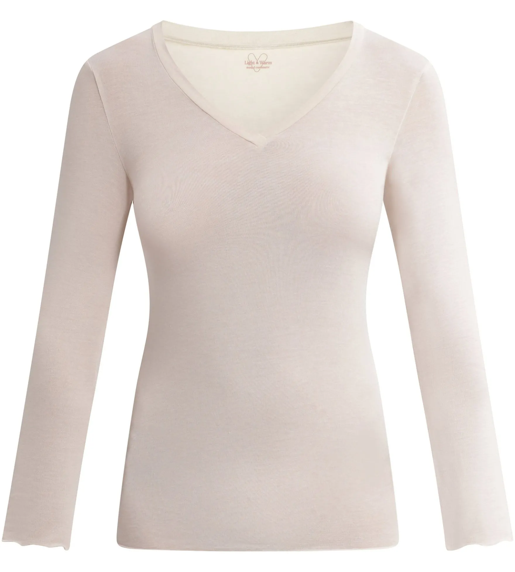 T-shirt femme col V modal et cachemire Beige Light & Warm