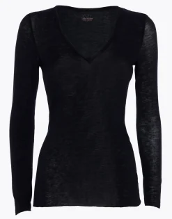 T-shirt femme col V modal et cachemire Noir Light & Warm