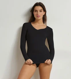 T-shirt femme col V modal et cachemire Noir Light & Warm