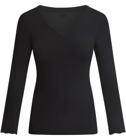 T-shirt femme col V modal et cachemire Noir Light & Warm